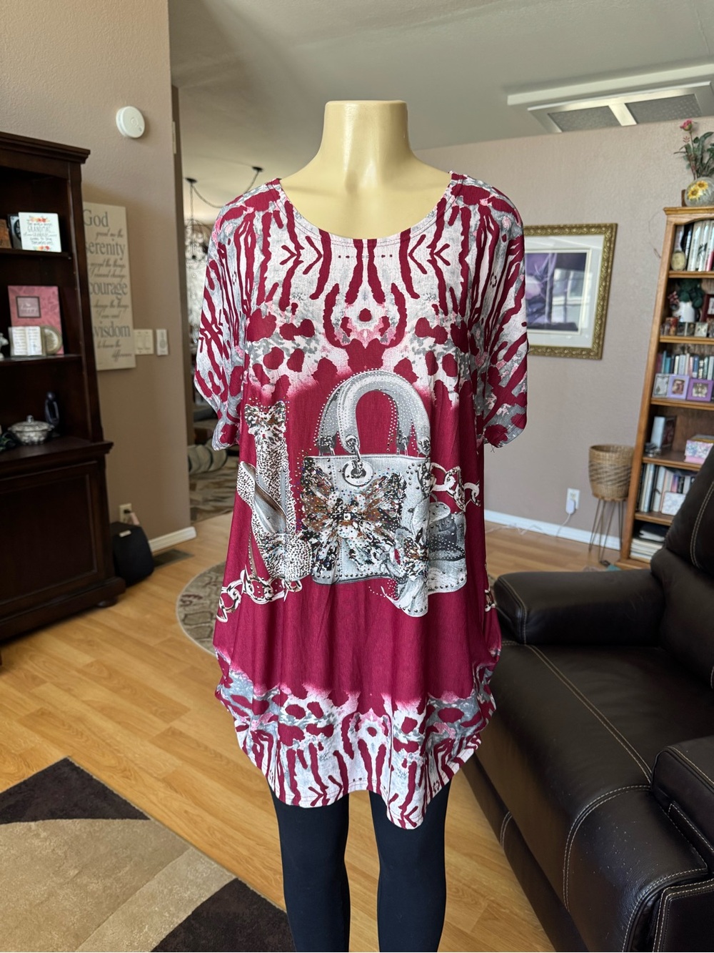 Blossom by P red, gray, black & white fashion statement tunic-size XL